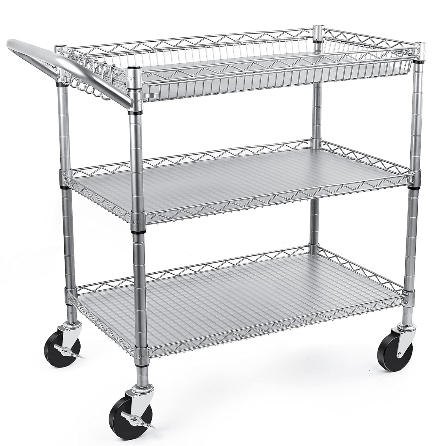 3 Tier Metal Rolling Utility Cart with Wire Shelving P296