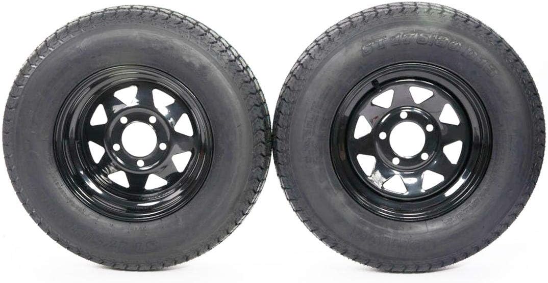 13" Trailer Wheel & Tire with Bias ST175/80D13 Tire Mounted Black Spoke, Set of 2 J62968
