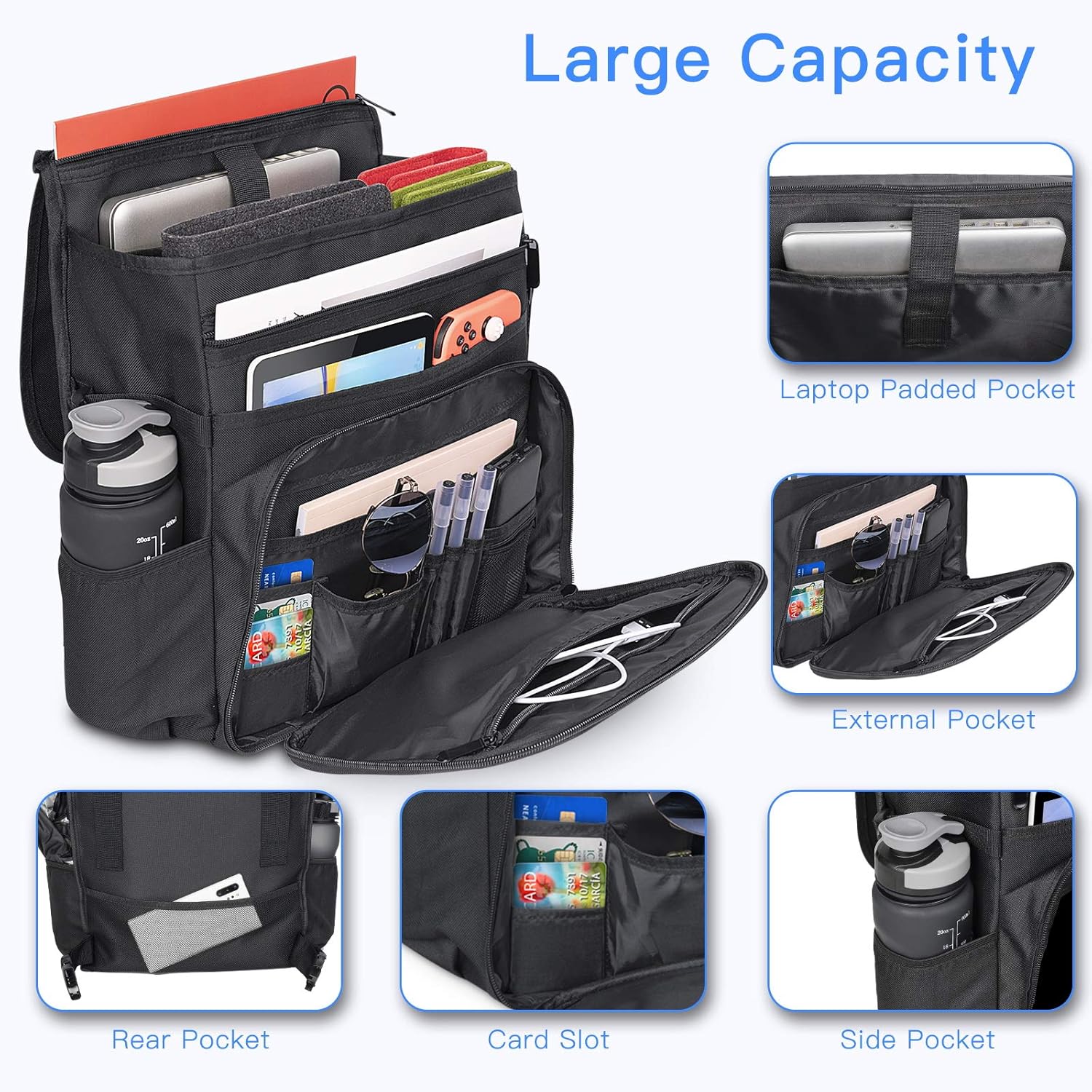 Black Car Front Seat Organizer Bag with 3 Adjustable Straps C27629