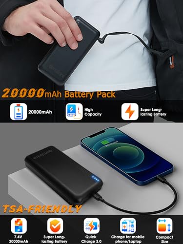 Mens Heated Jacket with Battery Pack 20000mAh Rechargeable Winter Outdoor Work Electric Jacket with Hood A916090