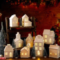 22 Pcs Ceramic Christmas Village Set with Light Include 9 Lighted Village Houses 13 Christmas Trees White Roof T991356
