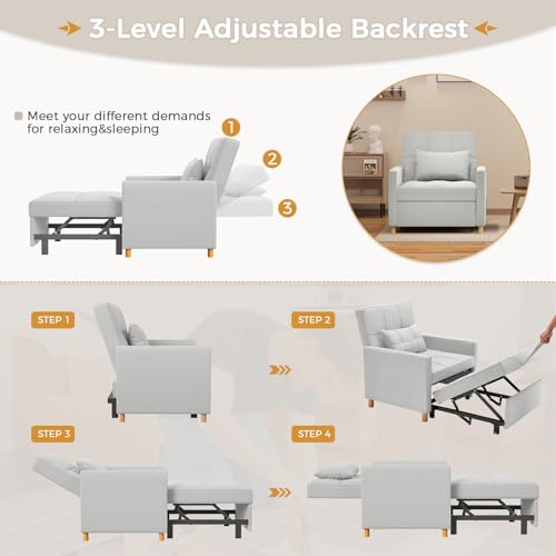 Light Grey 3-in-1 Convertible Sofa Bed with Throw Pillow B27929