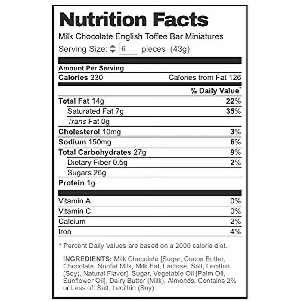 Milk Chocolate English Toffee Bars Candy Bars Fun Size – 16 Ounce I181083