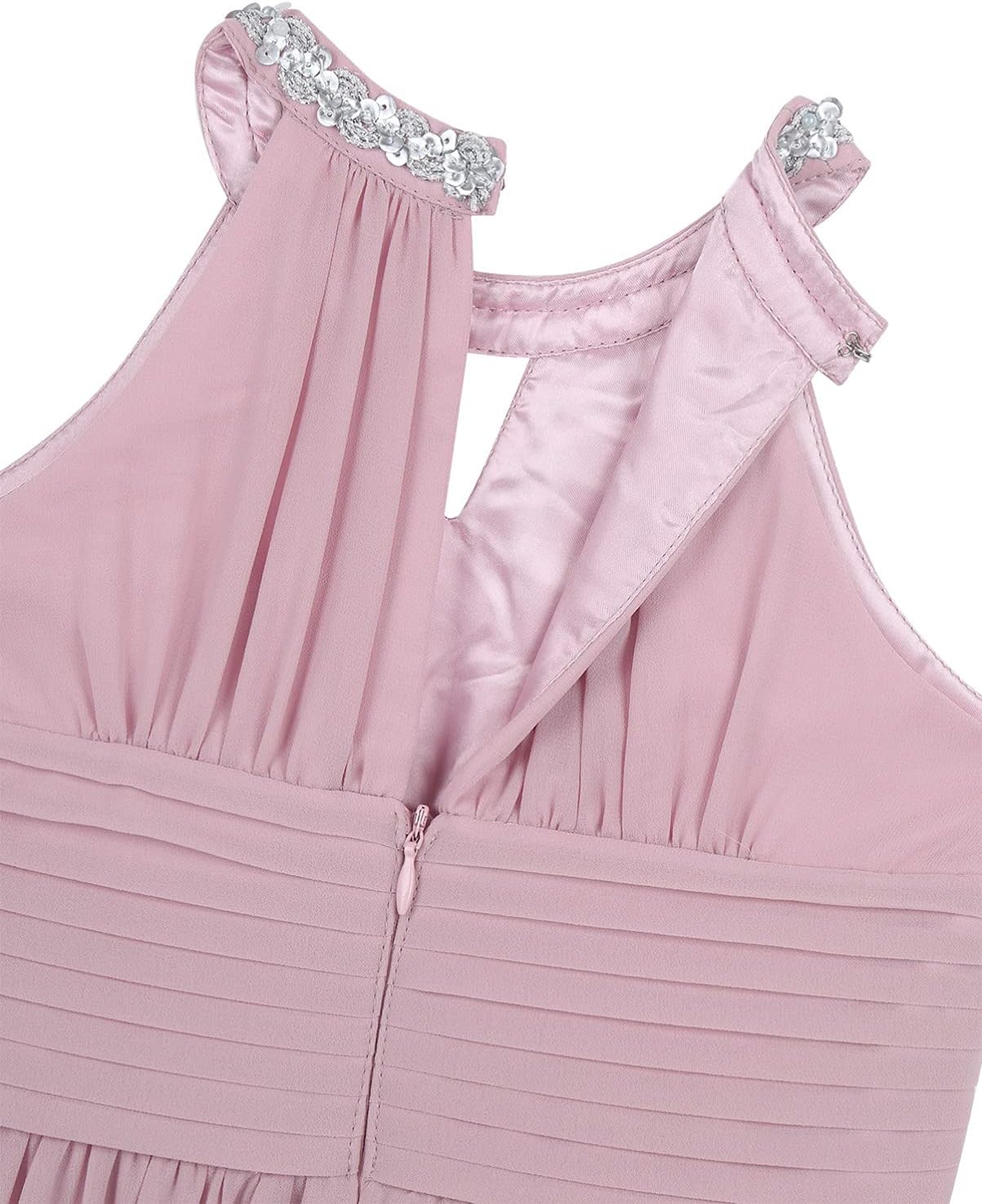 Big Girls Halter-Neck Floral Lace Romper Dress Long Gowns Light Pink U35344