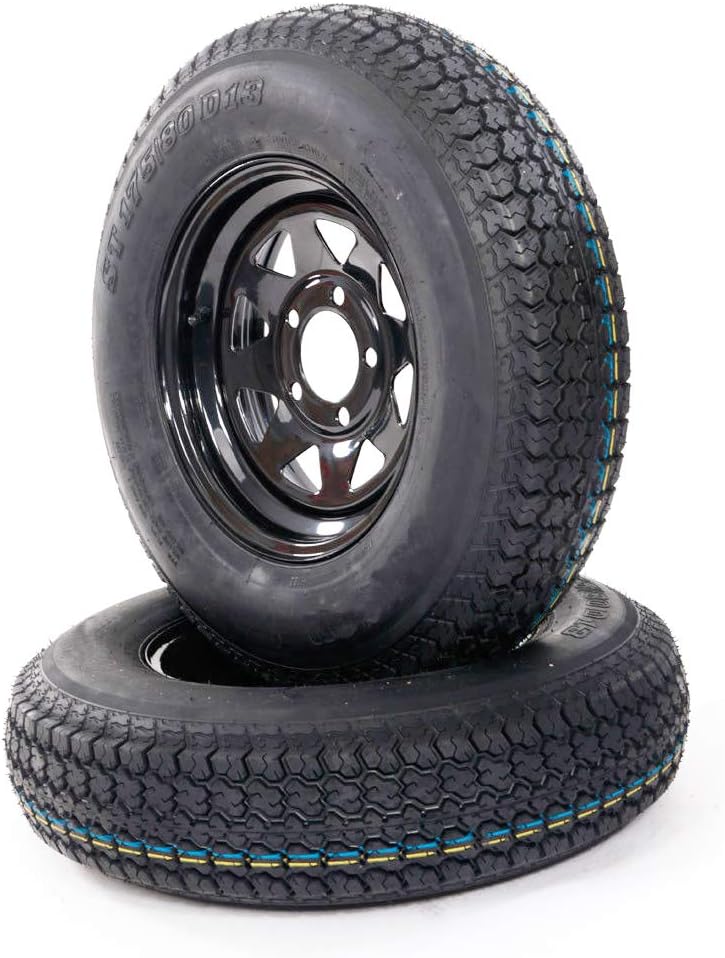 13" Trailer Wheel & Tire with Bias ST175/80D13 Tire Mounted Black Spoke, Set of 2 J62968
