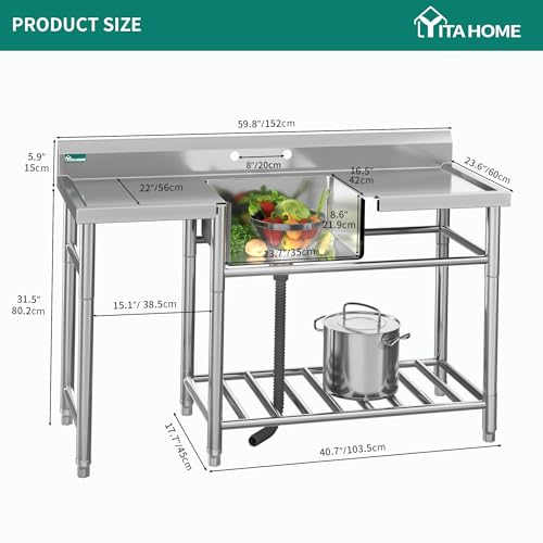 Freestanding Stainless-Steel Single Bowl Commercial Sink V397