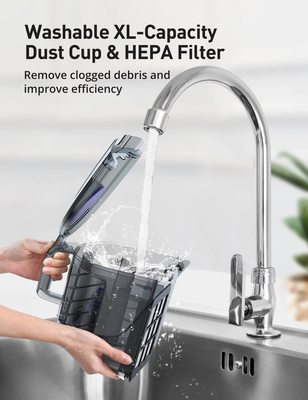 Bagless Canister Vacuum Cleaner with Double HEPA Filter, 1200W, 3.6QT K2932