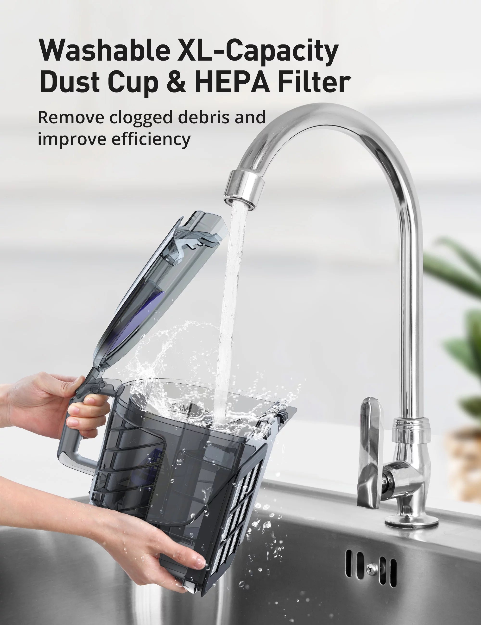 Bagless Canister Vacuum Cleaner with Double HEPA Filter, 1200W, 3.6QT K2932