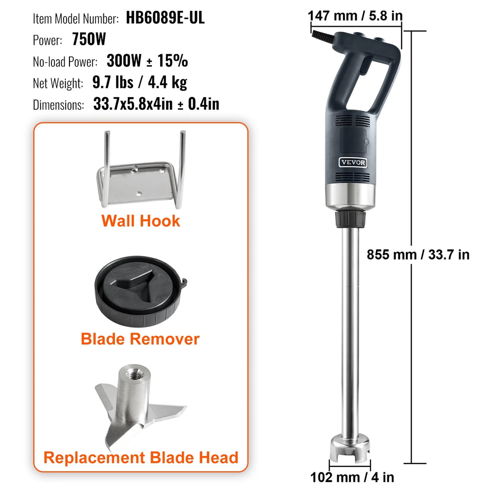 Commercial Immersion Blender Heavy Duty Hand Mixer 750W Variable Speed S975450
