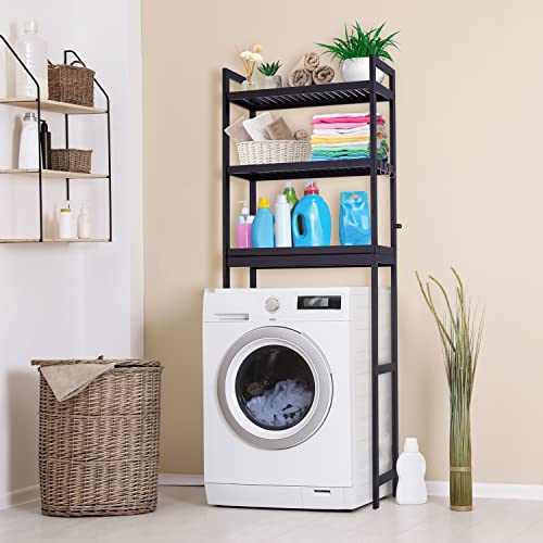 Bamboo 3-Tier Over The Toilet Storage Shelf with Paper Holder and 3 Hooks Z88641