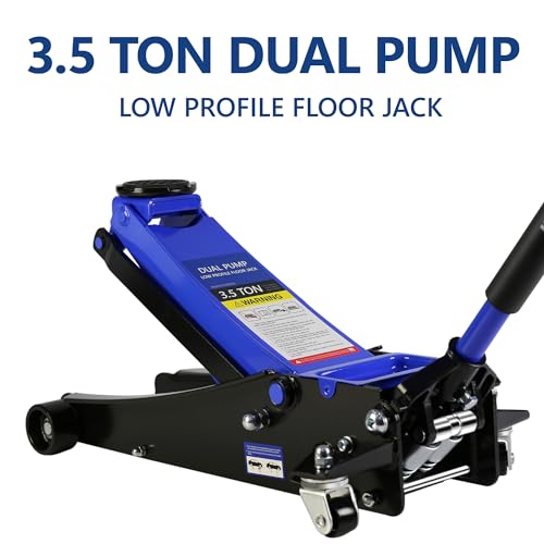3 Ton Low Profile Hydraulic Steel Floor Jack with Dual Pump Pistons, 6000 lbs Capacity, Lifting Range 3.3"-18.5" Y1988