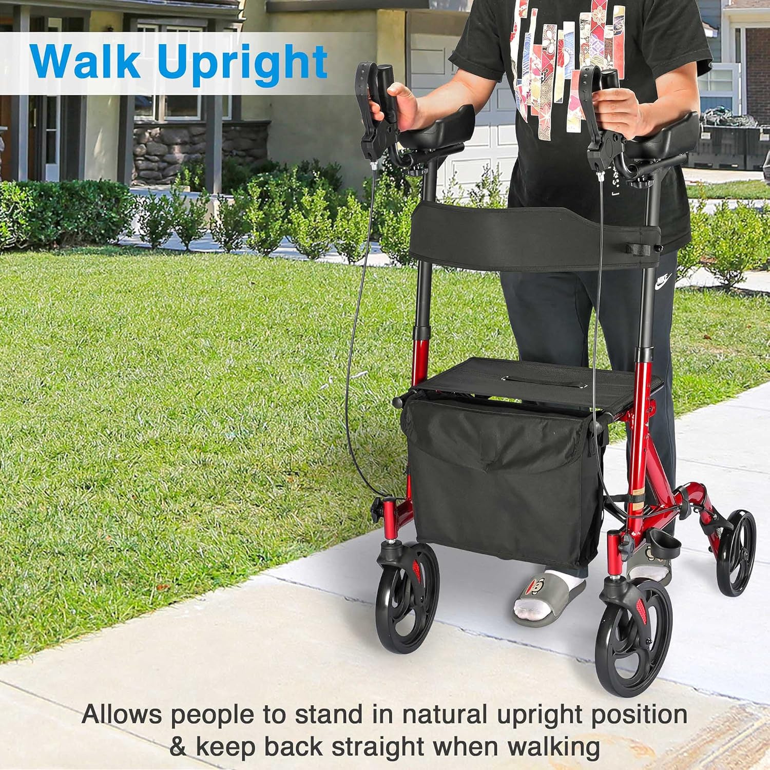 Upright Rollator Walker with Seat 4 Wheels 300 Lbs Z1325