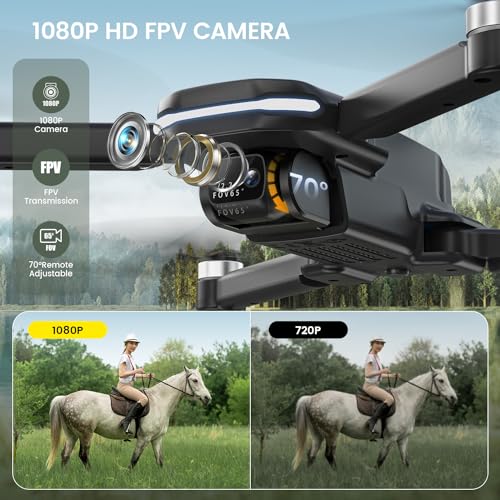 FPV Drone with 1080P HD Camera, Foldable RC Quadcopter with Brushless Motor, 2 Modular Batteries M8214