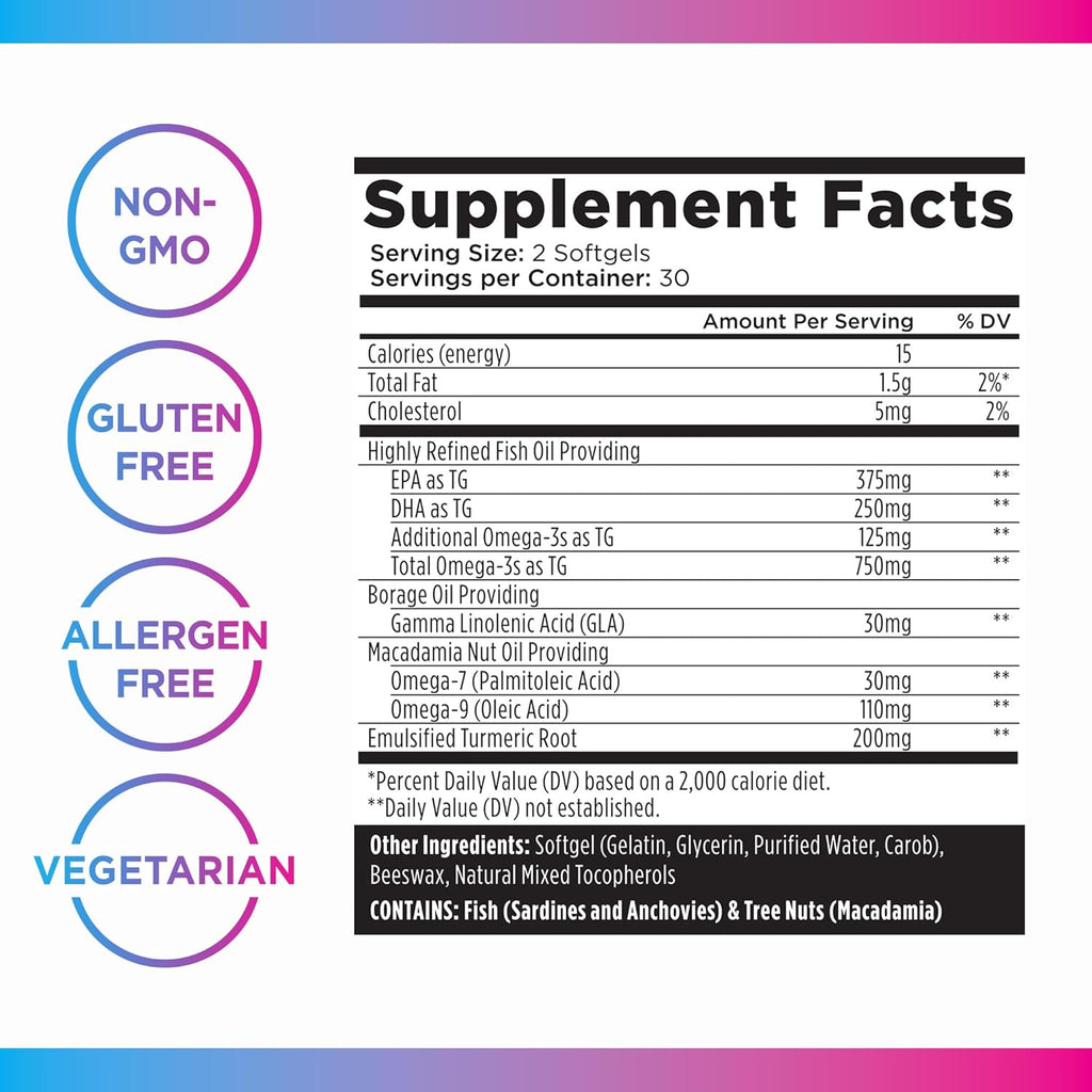 Omega 3 6 9 Plus Turmeric Curcumin Supplement 60 Softgels M853