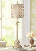Ivory Off White Metal Candlestick Buffet Table Lamp 34" Tall K980922
