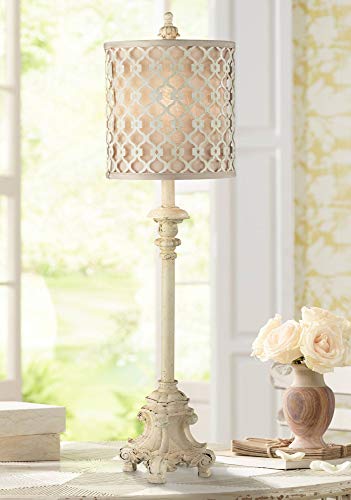 Ivory Off White Metal Candlestick Buffet Table Lamp 34" Tall K980922