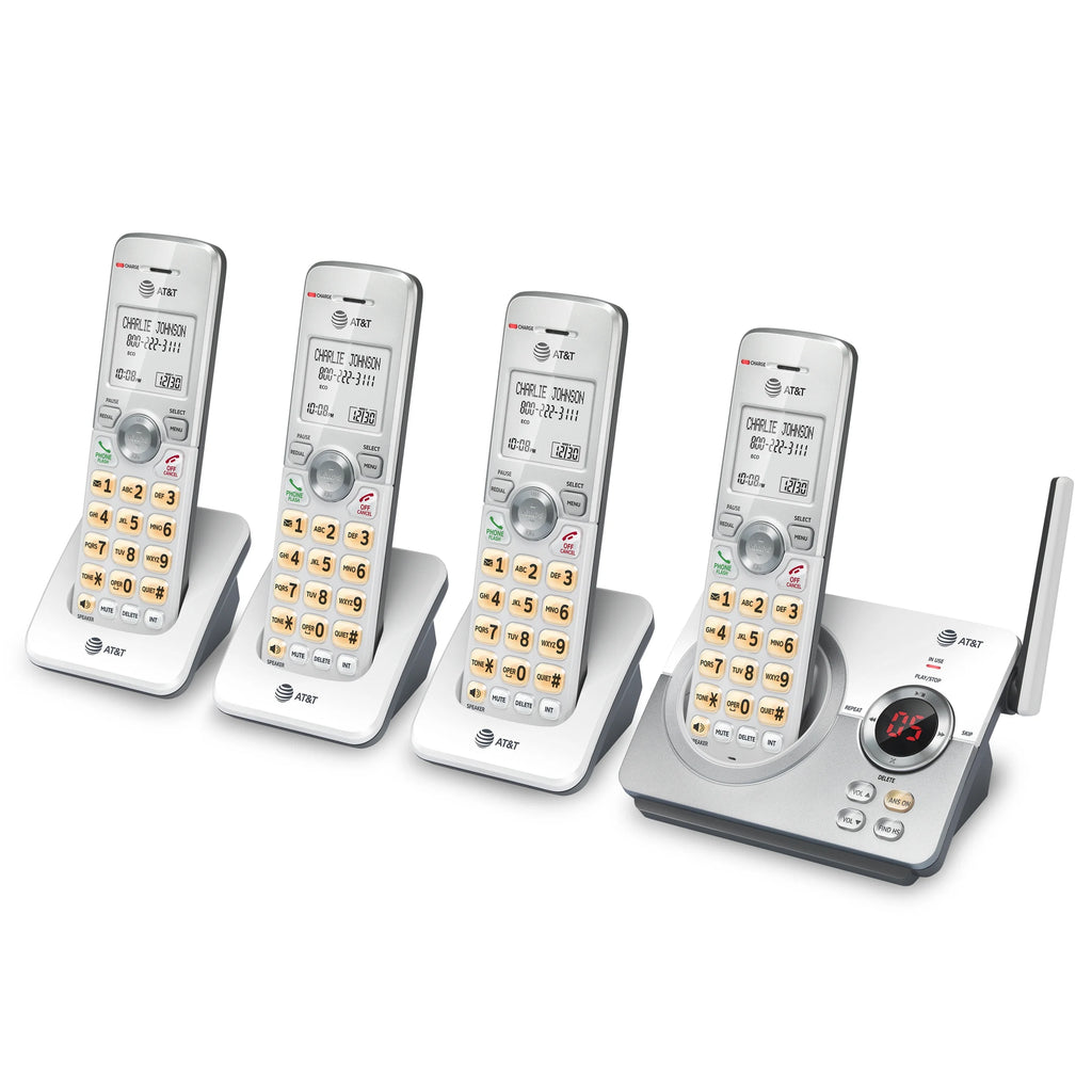 4-Handset Cordless Phone with Answering System and Call Block (White/Silver) T160421
