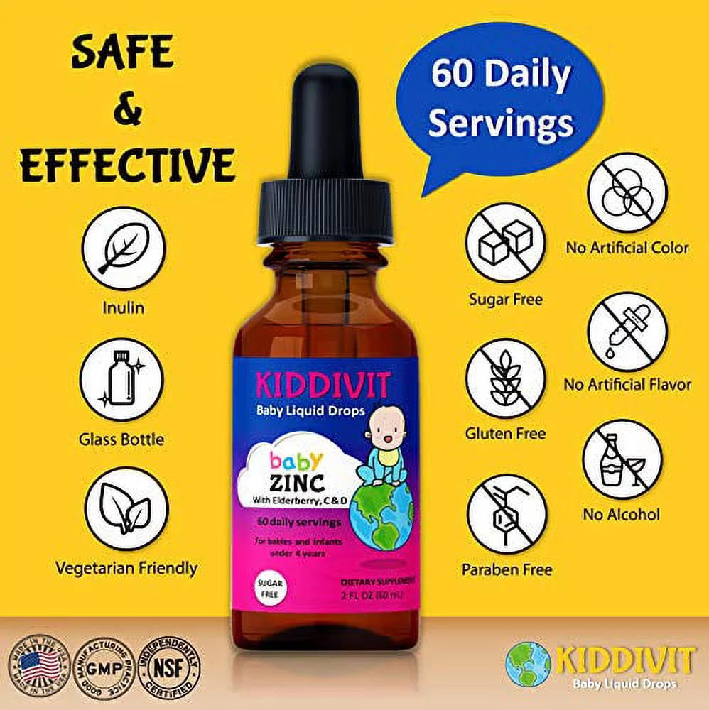 2 Fl Oz Baby Zinc Liquid Drops with Elderberry, Vitamin D3 & C C9875