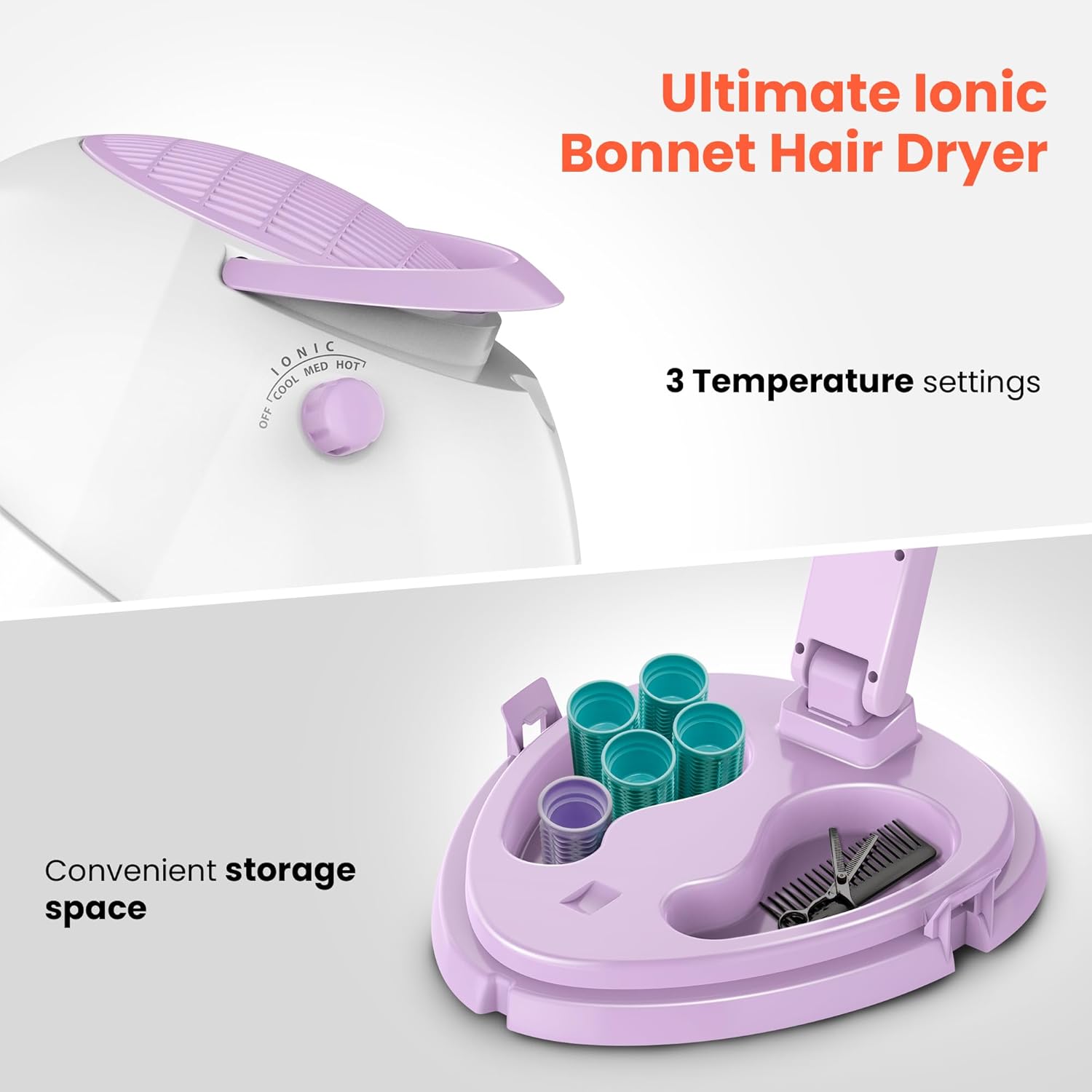 1875W Ionic Hooded Hair Dryer with 3 Heating Settings Z53854