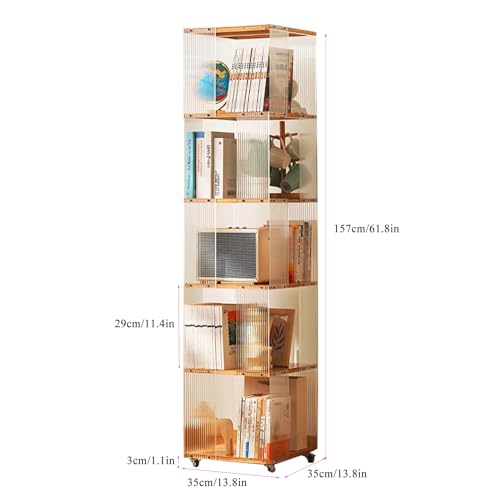 Brown Bamboo 360° Rotating Rolling Bookcase with Wheels X7787