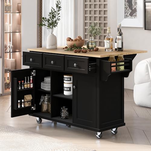 Grey Blue Wooden Kitchen Island Cart with Stainless Steel Top O846