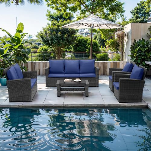 Gray Rattan Wicker 4 Piece Outdoor Patio Furniture Set with Cushion C3823
