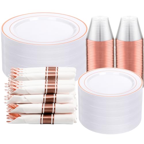 Clear Gold Plastic Dinnerware Set, 350 Pcs N25773