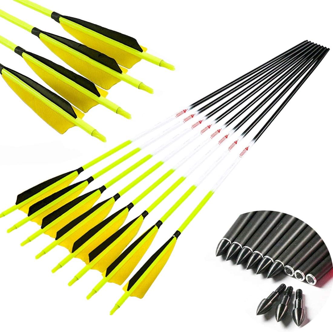 Carbon Arrows with Removable Tip, Spine 300 340 400 500 600, Pack of 6/12PCS Q2558