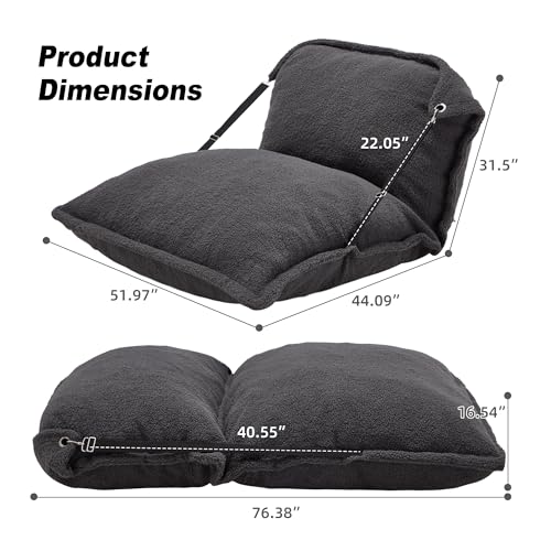 Grey Giant Bean Bag Chair with Adjustable Backrest and Detachable Sherpa Cover J486123
