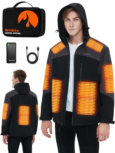 Mens Heated Jacket with Battery Pack 20000mAh Rechargeable Winter Outdoor Work Electric Jacket with Hood A916090