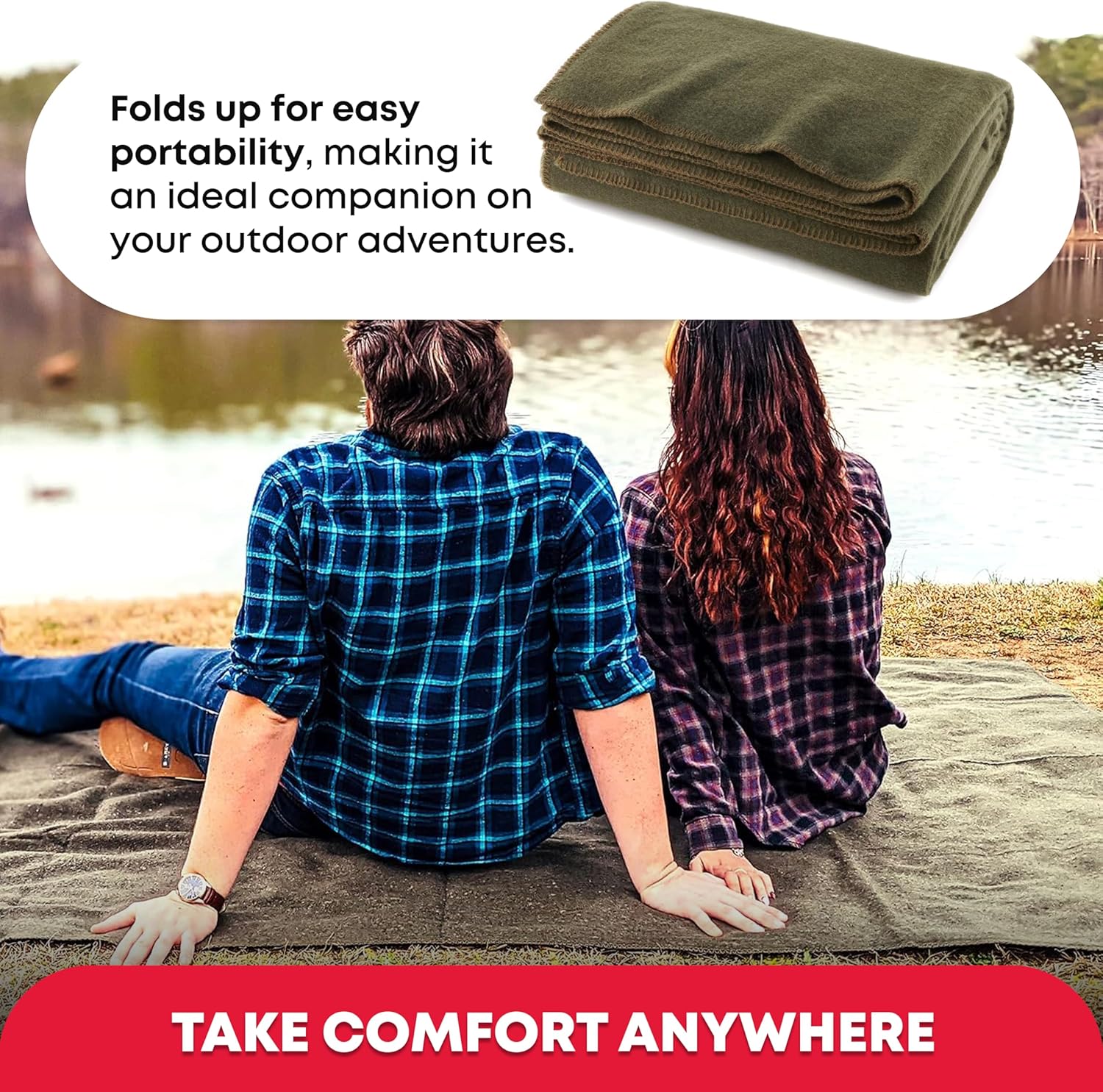 Olive Drab Green 66" x 90" Fire Retardant Wool Blanket Z1063