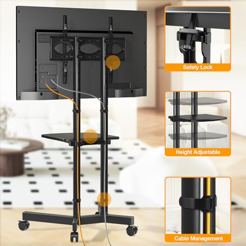 Mobile TV Stand with Wheels, Height Adjustable Rolling TV Cart with Laptop Shelf W8303
