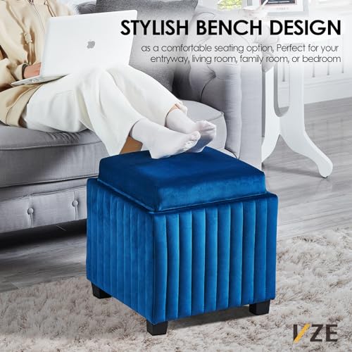 Beige Velvet Storage Ottoman Bench with Coffee Tray G262