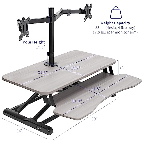 White 32 inch Height Adjustable Standing Desk Converter with Dual Monitor Stand Q9959