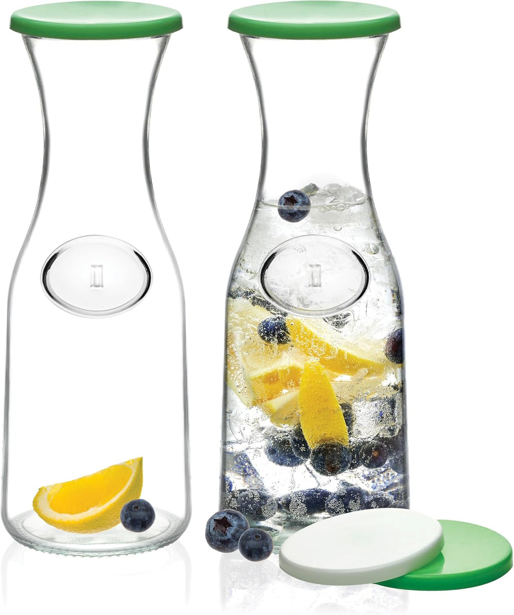Glass Carafe Pitchers with Lids, 2 Glass Carafes with 4 Lids P501051