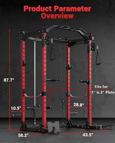 Power Cage with Cable Crossover System, 1600LBS Weight Capacity Squat Rack H261