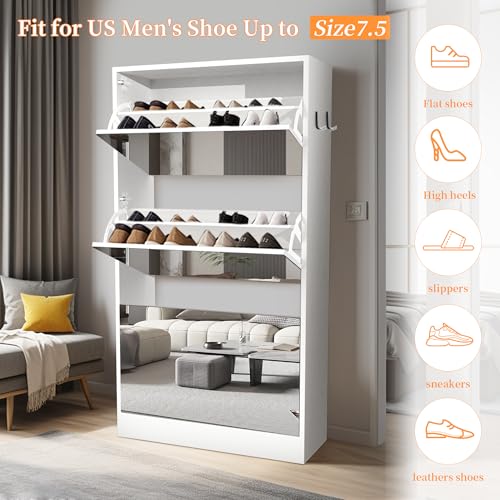 White 3 Tiers Slim Shoe Storage Cabinet U4523