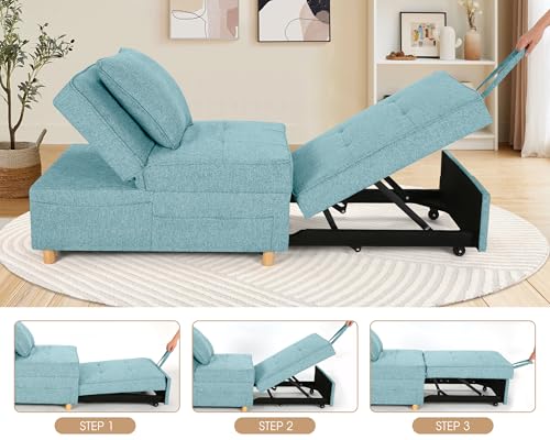 Black Linen Fabric 4-in-1 Convertible Sleeper Sofa Chair Bed M661848