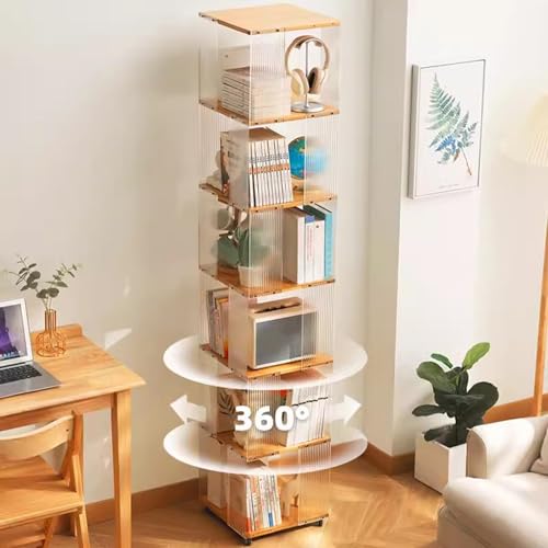 Brown Bamboo 360° Rotating Rolling Bookcase with Wheels X7787