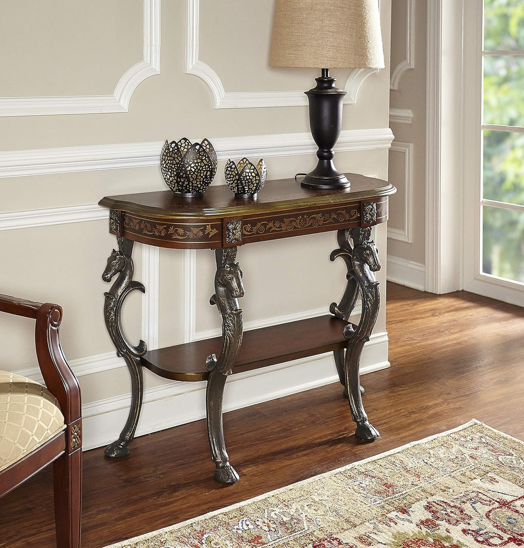 Floral Demilune Console Table with Display Shelf I616