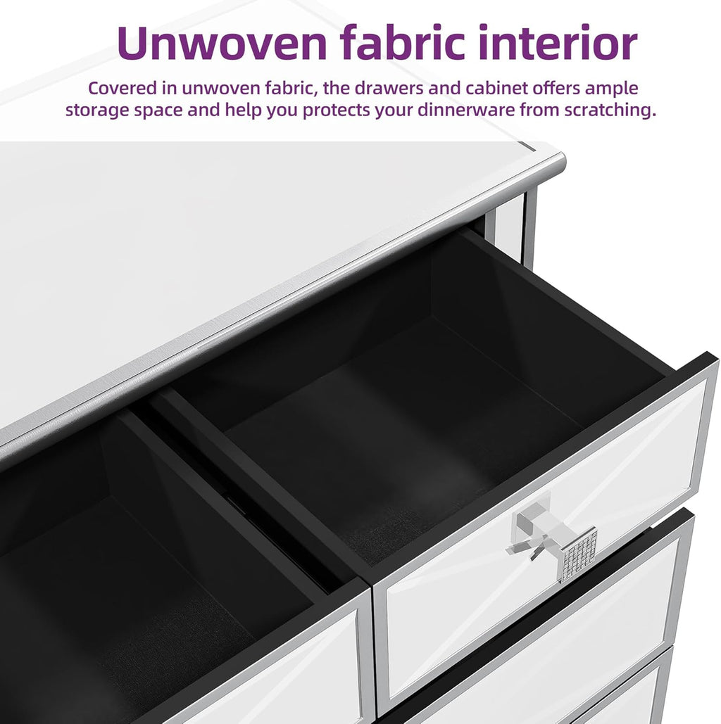 Silver Mirrored 5 Drawer Dresser with Wood Legs B9035
