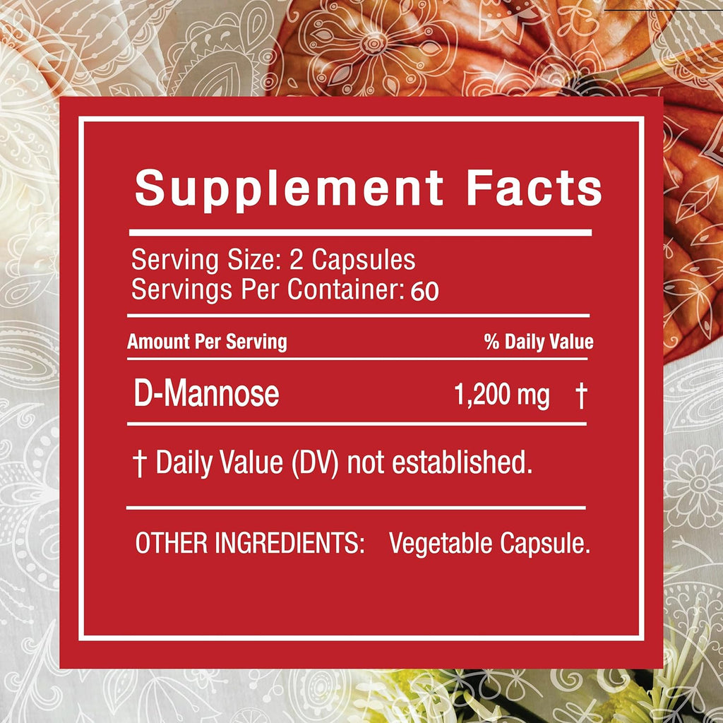 120 Veggie Capsules D-Mannose 1,200 mg I482