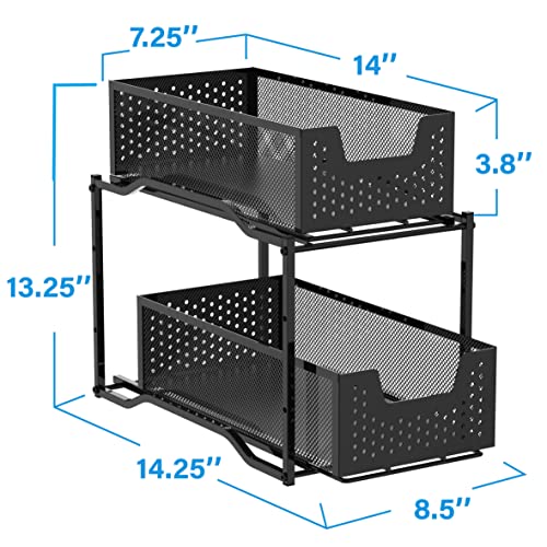 Black 2 Pack Stackable 2 Tier Under Sink Cabinet Organizer with Sliding Storage Drawer T362
