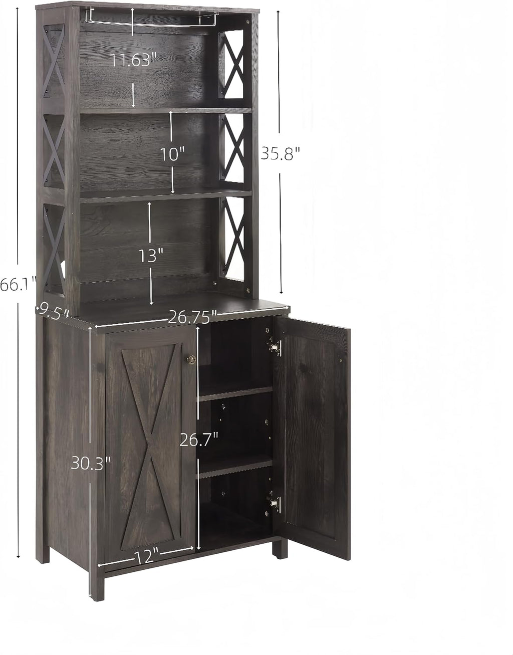 Charcoal Gray Coffee Bar Cabinet with Microwave Stand K48557