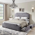 King Size Velvet Upholstered Platform Bed Frame with 4 Storage Drawers and Headboard O750666