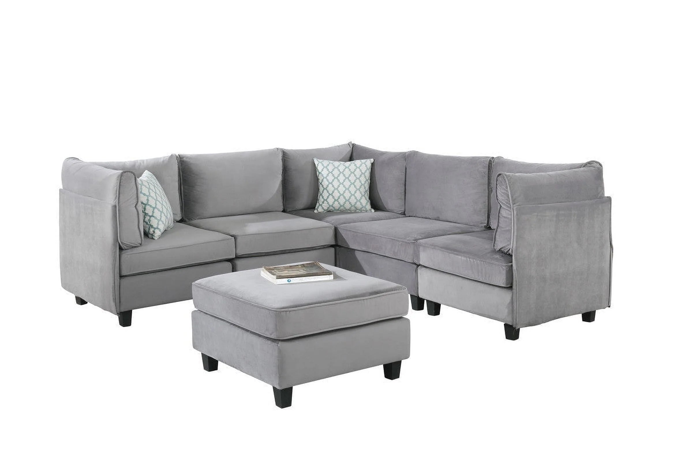 Gray Velvet 6Pc Modular Sectional Sofa X12417