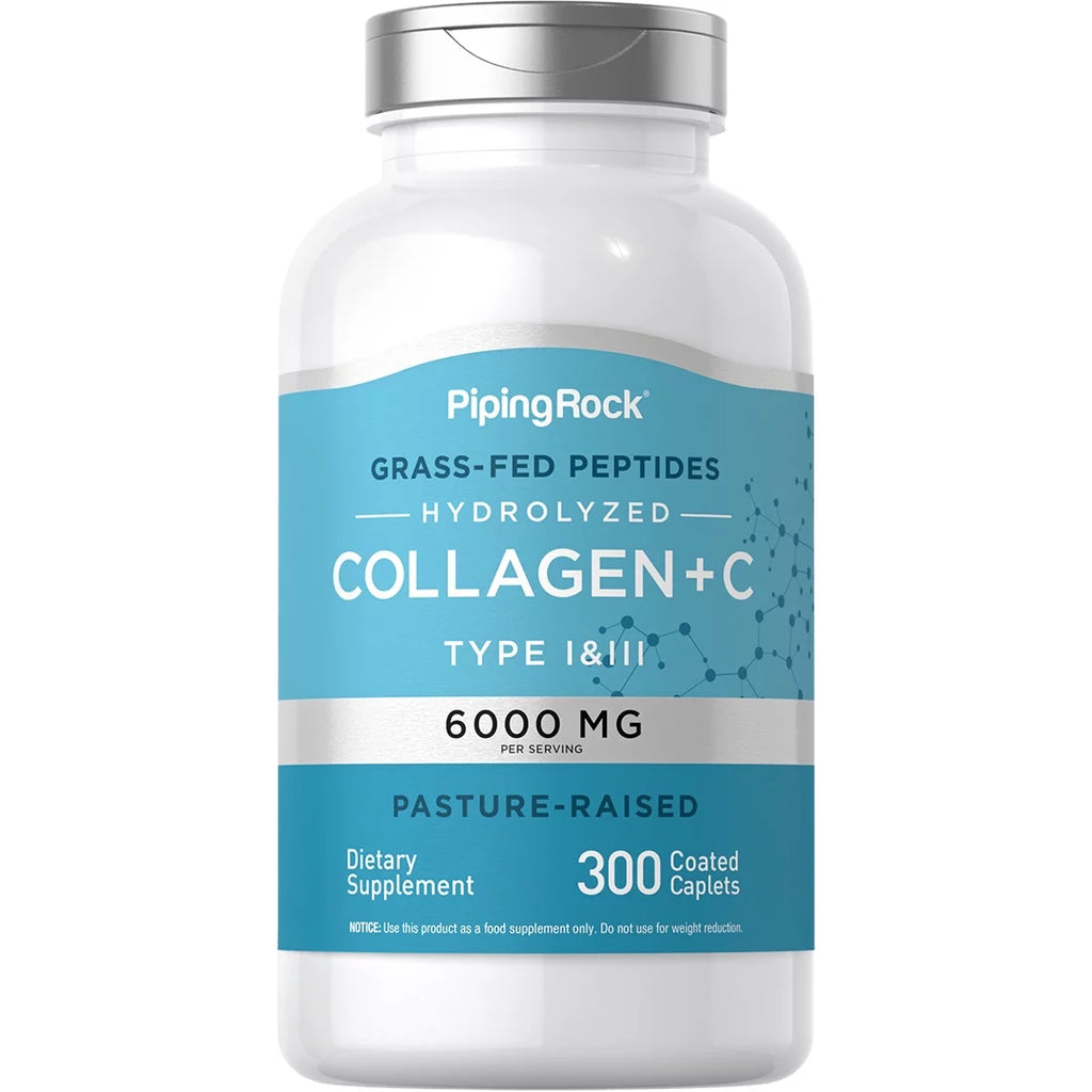 Collagen Pills 6000mg 300 Caplets Hydrolyzed Peptide Supplement Type I & III Non-GMO Gluten Free G2636