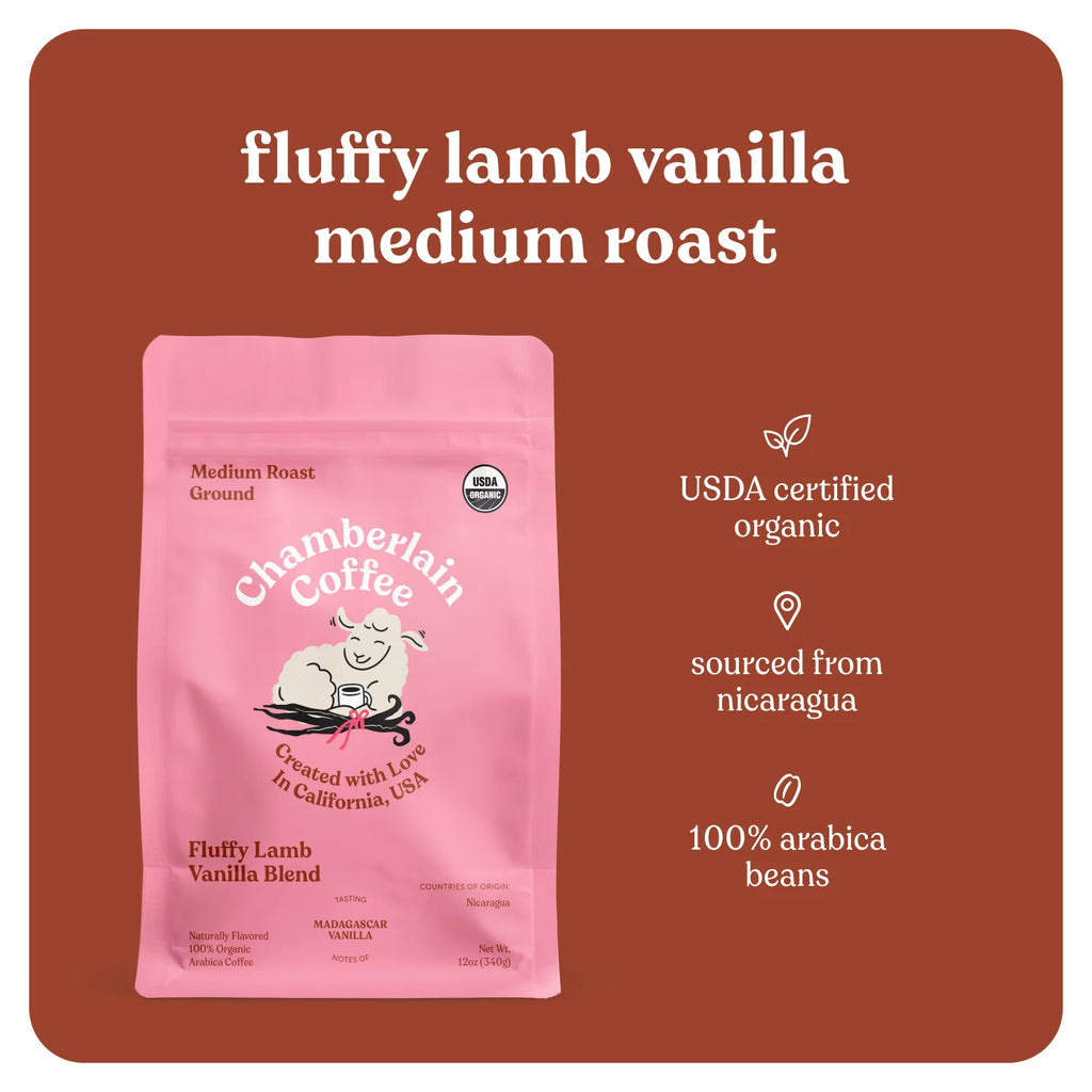 Fluffy Lamb Vanilla Medium Roast Grounds, 12 oz B842238