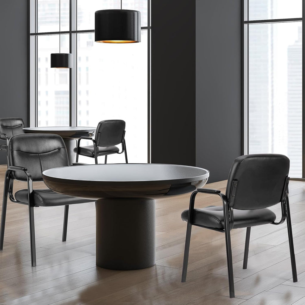 Set of 2 Black Leather Side Chairs with Padded Arms X60391
