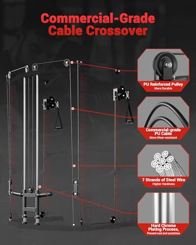 Power Cage with Cable Crossover System, 1600LBS Weight Capacity Squat Rack H261